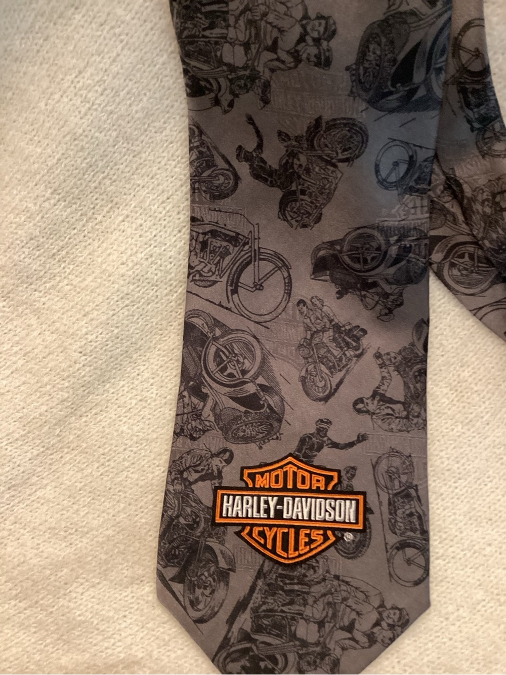Harley-Davidson Vintage Gray and Black Motorcycle Print Tie with HD Logo